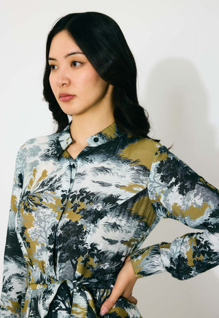 Gold, gray and black toile shirt dress