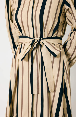 Cream and dark green stripe shirt dress