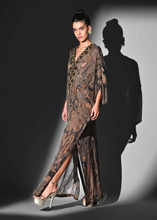 Brown geometric print kaftan