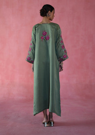 Sheermal Olive Green Kaftan by Begum Pret available on Indiaspopup.com