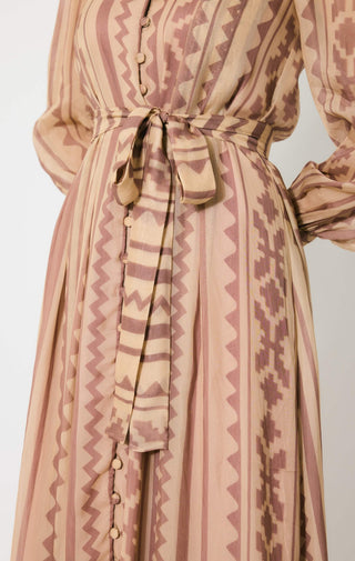 Peach and cream pattern long shirt dress