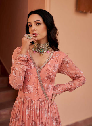 Chhavvi Aggarwal-Peach Printed Kurta And Pants-INDIASPOPUP.COM