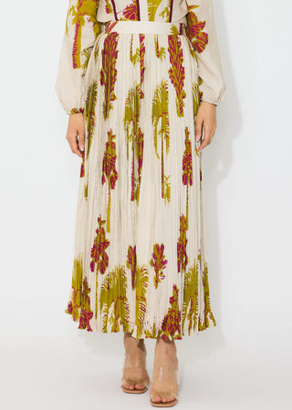 Beige, mustard andhot pink floral top and skirt
