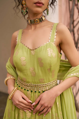 Chhavvi Aggarwal-Green Banarasi Anarkali And Dupatta-INDIASPOPUP.COM