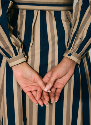 Dark blue, beige and cream stripe shirt dress