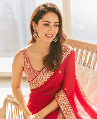 Punit Balana Classic Surkh Laal Sari And Blouse available on indiaspopup