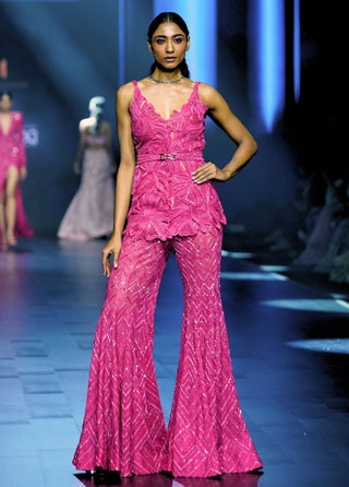 Astrafleur fuchsia pink cutwork kurta and sharara set