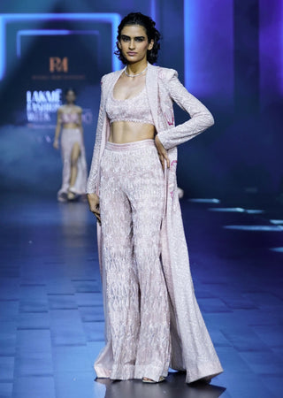 Celestia blush pink trellis sharara and trench coat set