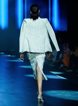 Elysian ivory floral cutwork skirt and blazer set