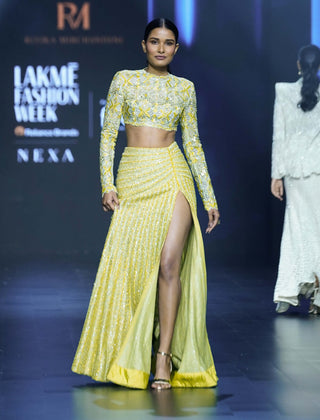 Infinity arctic lime blouse and textured slit skirt