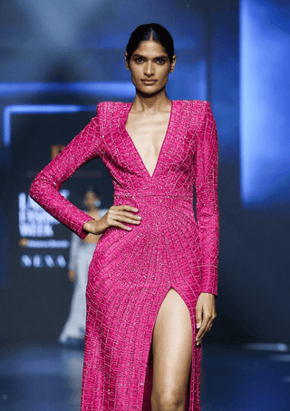 Stardust fuchsia pink shark-skin textured gown