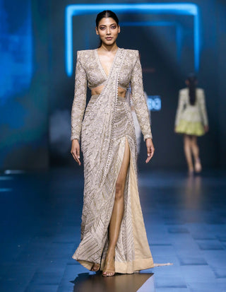 Stellar gold alamy slit-sari and blouse