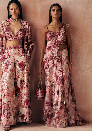 Pink Printed Concept Sari And Blouse by Varun Bahl available on Indiaspopup.com