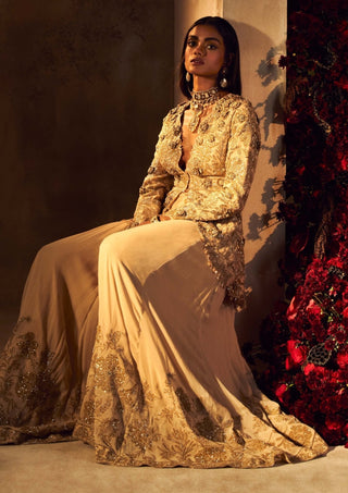 Golden Peplum Top And Sharara by Varun Bahl available on Indiaspopup.com