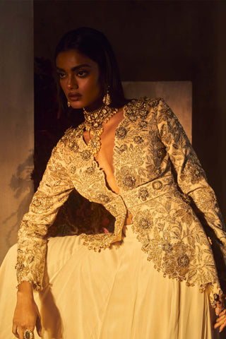 Golden Peplum Top And Sharara by Varun Bahl available on Indiaspopup.com