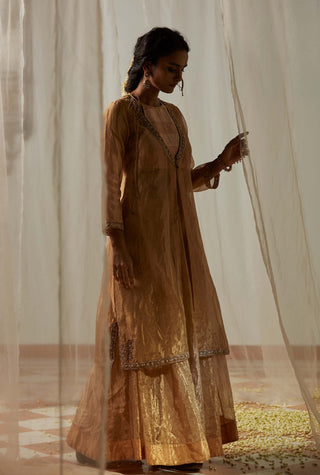 Ohfab-Gold Sunehri Angarkha Kurta And Skirt Set-INDIASPOPUP.COM