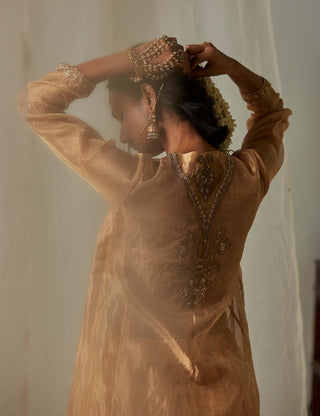 Ohfab-Gold Sunehri Angarkha Kurta And Skirt Set-INDIASPOPUP.COM
