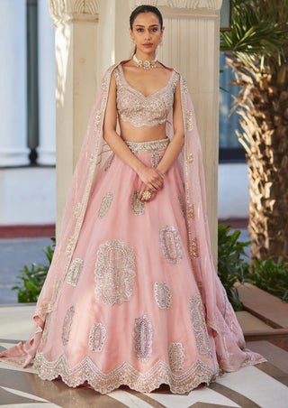 Osaa By Adarsh-Soft Berry Motif Embroidered Lehenga Set-INDIASPOPUP.COM