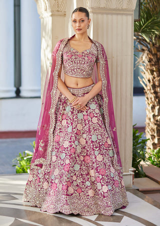 Osaa By Adarsh-Plum Organza Embroidered Lehenga Set-INDIASPOPUP.COM