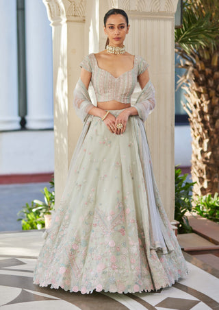 Osaa By Adarsh-Cucumber Green Embroidered Lehenga Set-INDIASPOPUP.COM