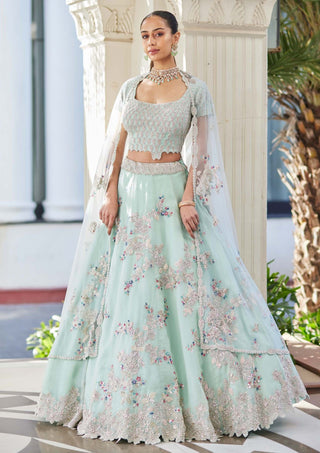 Osaa By Adarsh-Pastel Blue Embroidered Lehenga Set-INDIASPOPUP.COM