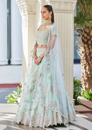 Osaa By Adarsh-Pastel Blue Embroidered Lehenga Set-INDIASPOPUP.COM