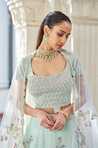 Osaa By Adarsh-Pastel Blue Embroidered Lehenga Set-INDIASPOPUP.COM
