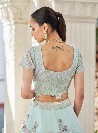 Osaa By Adarsh-Pastel Blue Embroidered Lehenga Set-INDIASPOPUP.COM