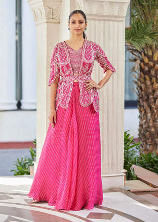 Osaa By Adarsh-Scarlet Embroidered Short Jacket And Skirt Set-INDIASPOPUP.COM