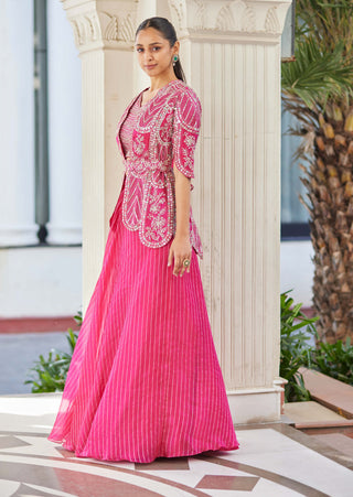 Osaa By Adarsh-Scarlet Embroidered Short Jacket And Skirt Set-INDIASPOPUP.COM