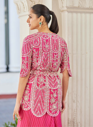 Osaa By Adarsh-Scarlet Embroidered Short Jacket And Skirt Set-INDIASPOPUP.COM