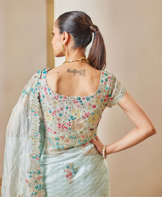 Osaa By Adarsh-Winter Mint Embroidered Sari And Blouse-INDIASPOPUP.COM