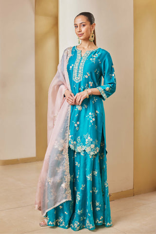 Osaa By Adarsh-Pine Green Embroidered Sharara Set-INDIASPOPUP.COM