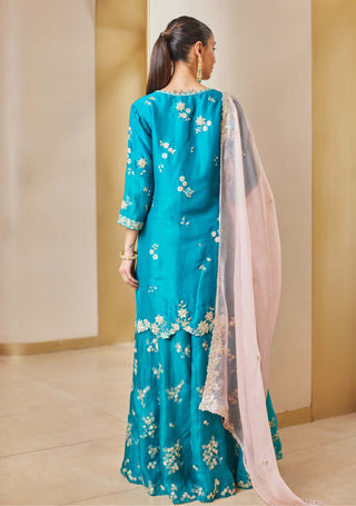 Osaa By Adarsh-Pine Green Embroidered Sharara Set-INDIASPOPUP.COM