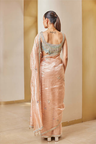 Osaa By Adarsh-Sepia Rose Embroidered Sari And Blouse-INDIASPOPUP.COM