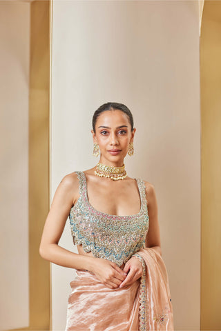 Osaa By Adarsh-Sepia Rose Embroidered Sari And Blouse-INDIASPOPUP.COM