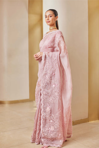 Osaa By Adarsh-Dusky Rose Embroidered Sari And Blouse-INDIASPOPUP.COM