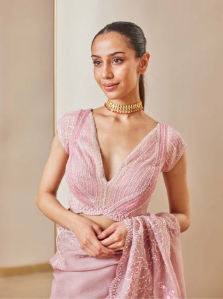Osaa By Adarsh-Dusky Rose Embroidered Sari And Blouse-INDIASPOPUP.COM