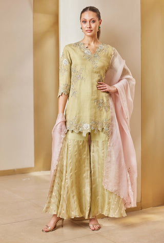 Osaa By Adarsh-Mist Green Sharara Kurta Set-INDIASPOPUP.COM