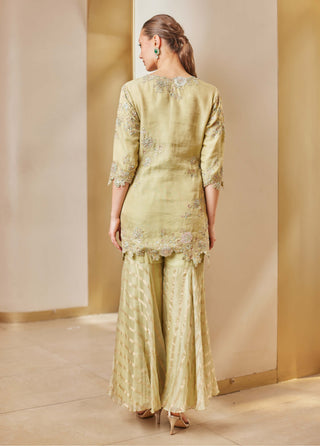 Osaa By Adarsh-Mist Green Sharara Kurta Set-INDIASPOPUP.COM