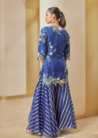 Osaa By Adarsh-Midnight Blue Sharara Kurta Set-INDIASPOPUP.COM