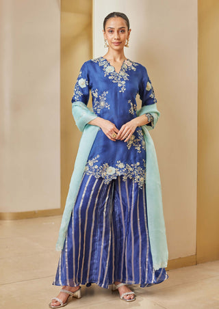 Osaa By Adarsh-Midnight Blue Sharara Kurta Set-INDIASPOPUP.COM