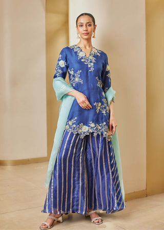 Osaa By Adarsh-Midnight Blue Sharara Kurta Set-INDIASPOPUP.COM