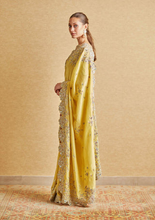 Osaa By Adarsh-Amber Yellow Embroidered Sari And Blouse-INDIASPOPUP.COM