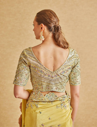 Osaa By Adarsh-Amber Yellow Embroidered Sari And Blouse-INDIASPOPUP.COM