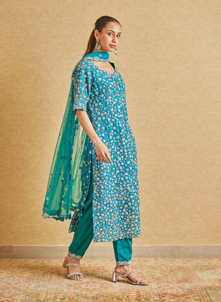Osaa By Adarsh-Pine Green Embroidered Straight Suit-INDIASPOPUP.COM