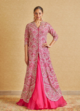 Osaa By Adarsh-Scarlet Embroidered Long Jacket And Skirt-INDIASPOPUP.COM