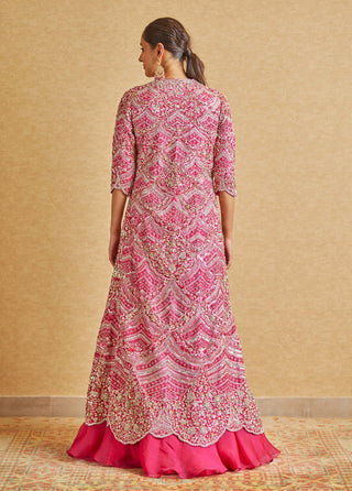Osaa By Adarsh-Scarlet Embroidered Long Jacket And Skirt-INDIASPOPUP.COM