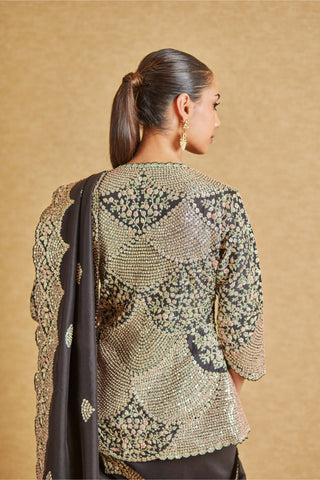 Osaa By Adarsh-Black Embroidered Sari And Blouse-INDIASPOPUP.COM