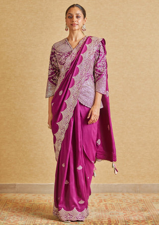 Osaa By Adarsh-Aubergine Embroidered Sari And Blouse-INDIASPOPUP.COM